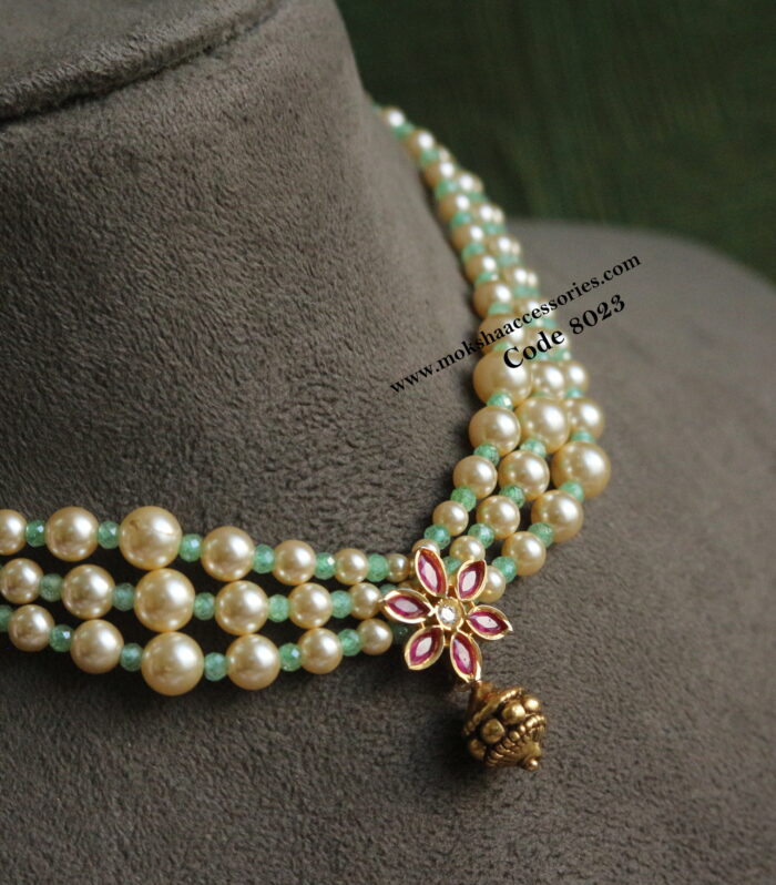 Ruby pendant with real cz beads and sarvoski pearls