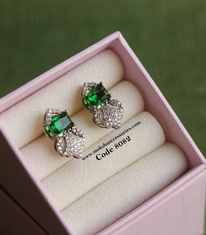 Silver studs with emerald stone