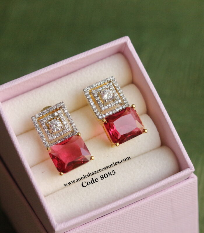 CZ studs with ruby stone