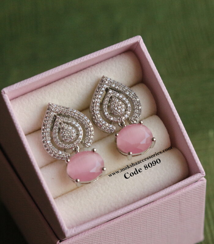 CZ studs with pink stone