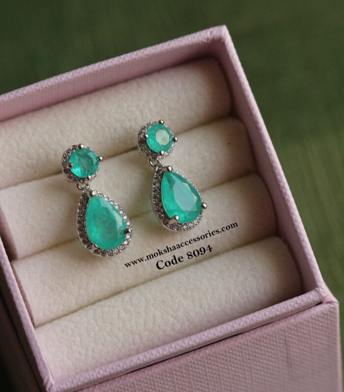 CZ earrings with blue stone