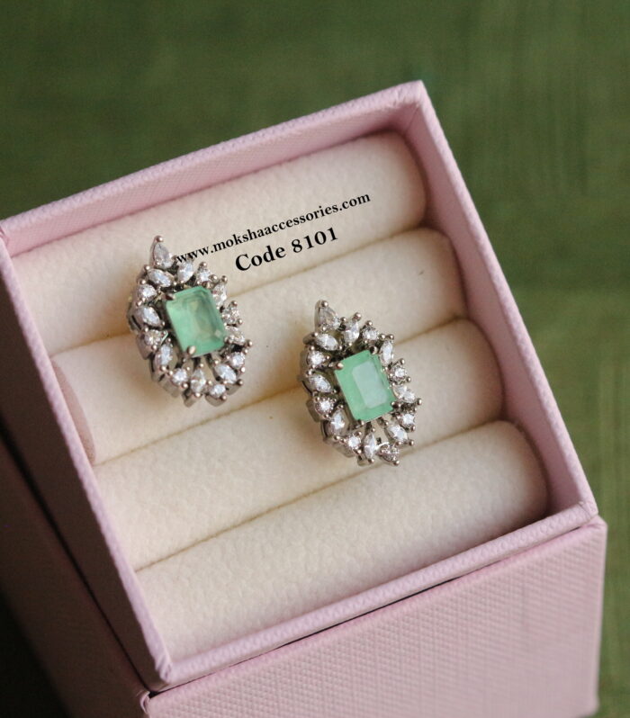 CZ studs with mint green stone