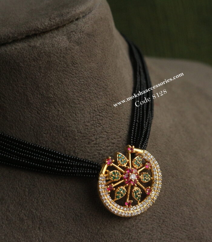 CZ ruby pendant with black beads