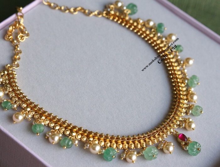 Gold jilebi necklace with real pumpkin beads