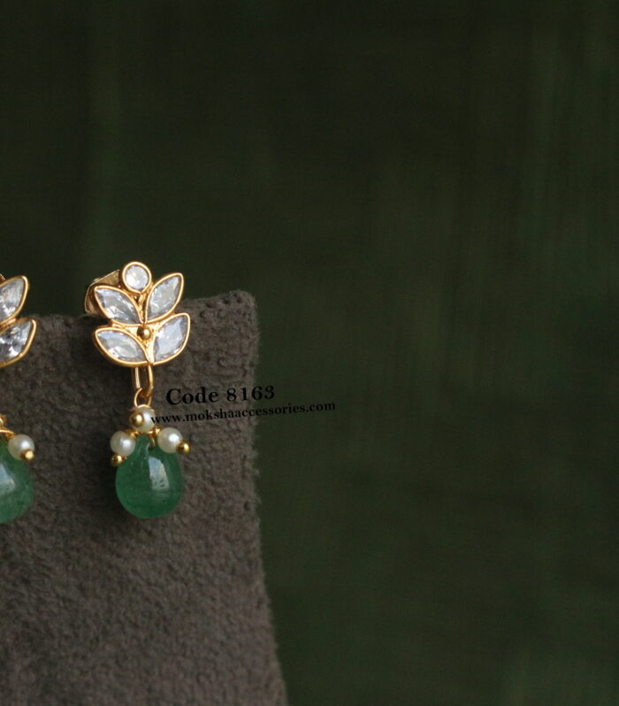 CZ studs with real emerald drops