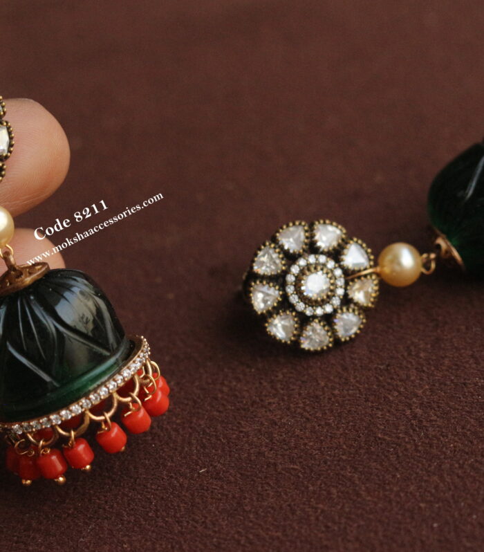 Glass jhumki with coral drops