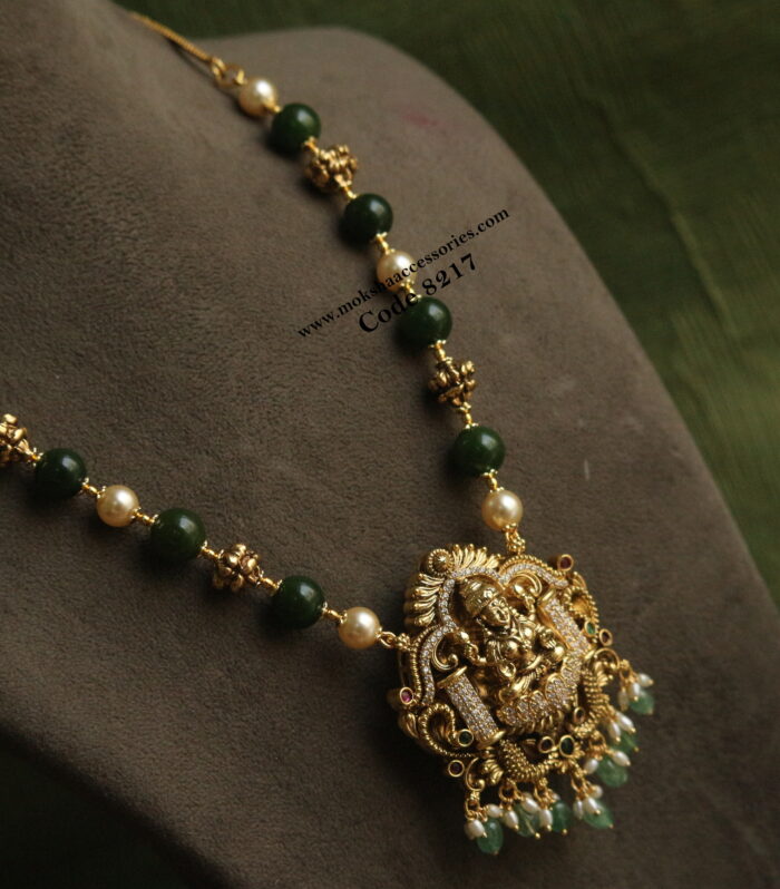 Lakshmi devi pendant with onyx and antique gold balls
