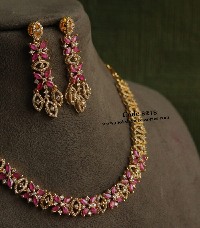 Ruby and cz stone neckset