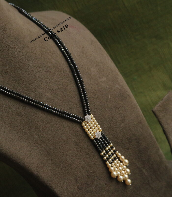 Real cz black beads with cz pendants and sarvoski pearls