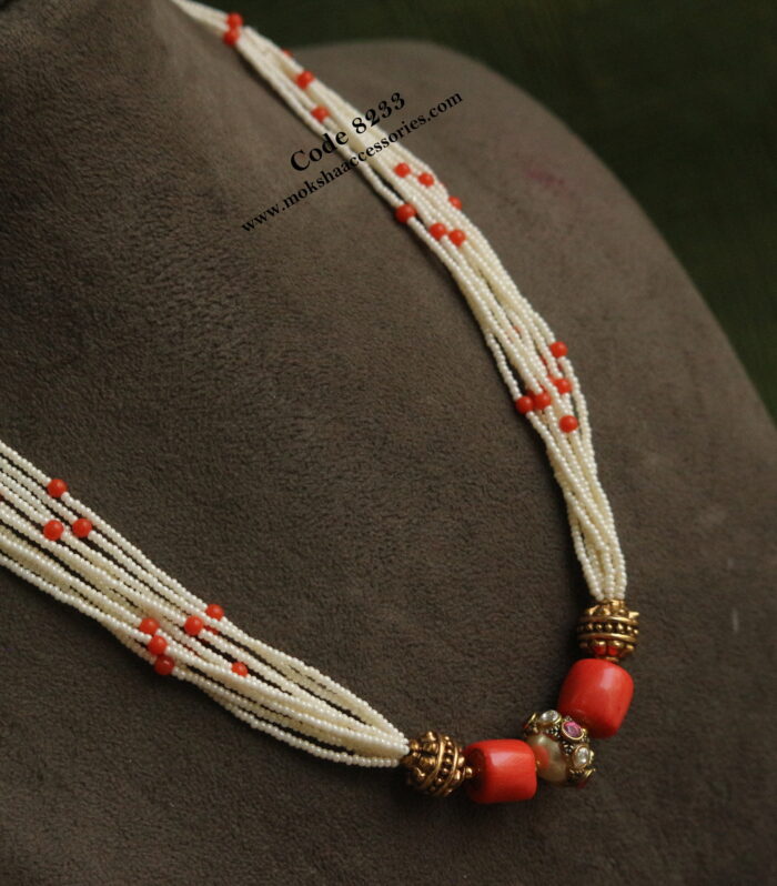 Pearl and real coral mala
