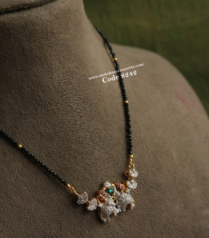 CZ elephant pendant with black beads