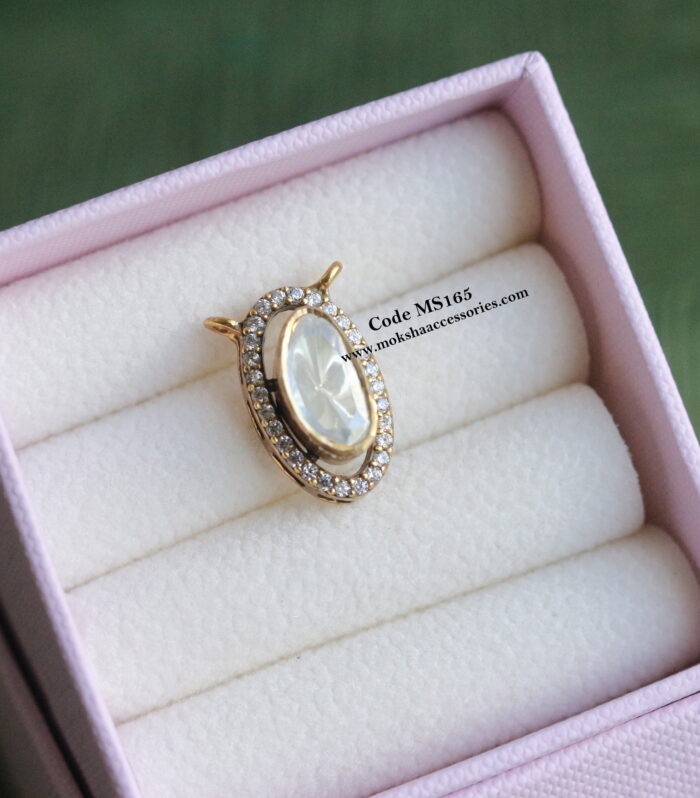 92.5 silver mozonite stone pendant with dual top hooks (2.35 gms)