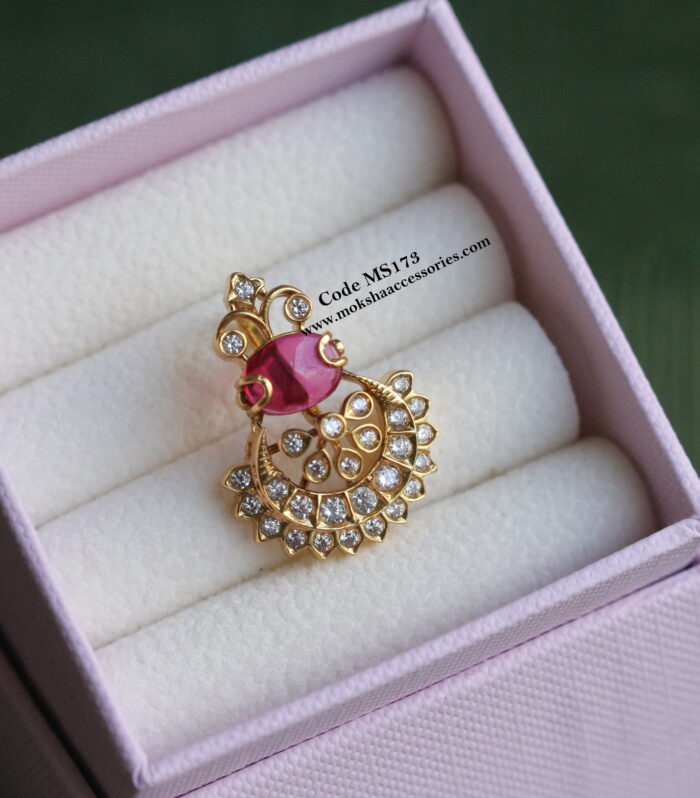 92.5 silver CZ ruby stone pendant with back hook (3.4 gms)