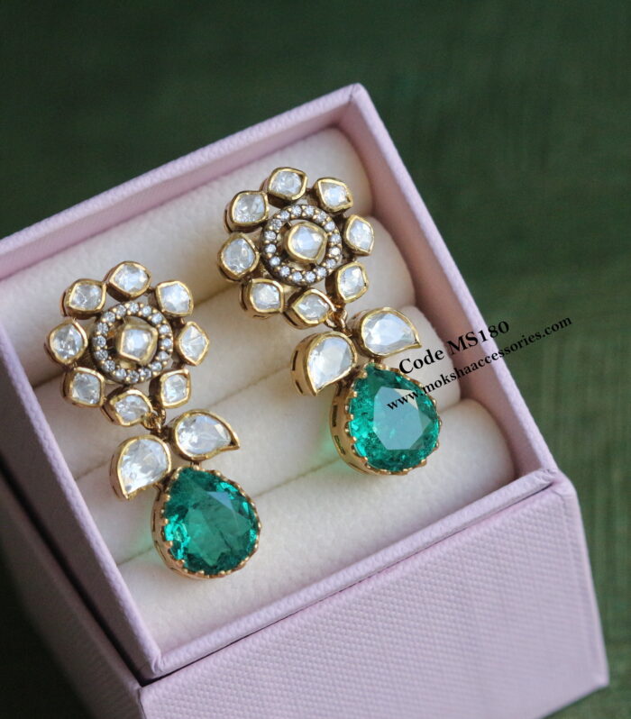 92.5 silver mozonite stone earrings (17.4 gms)