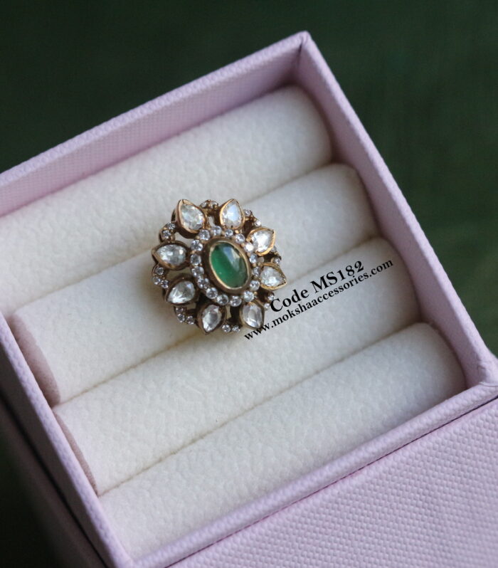 92.5 silver Mozonite and emerald stone pendant without hook (customisation required) (3.25 gms)