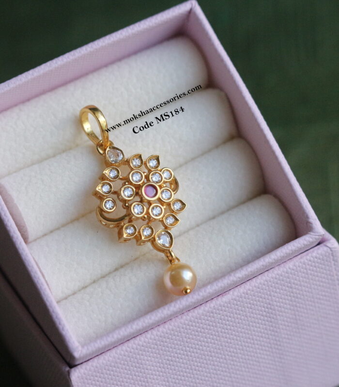 92.5 silver cz ruby stone pendant with top hook (3.4 gms)