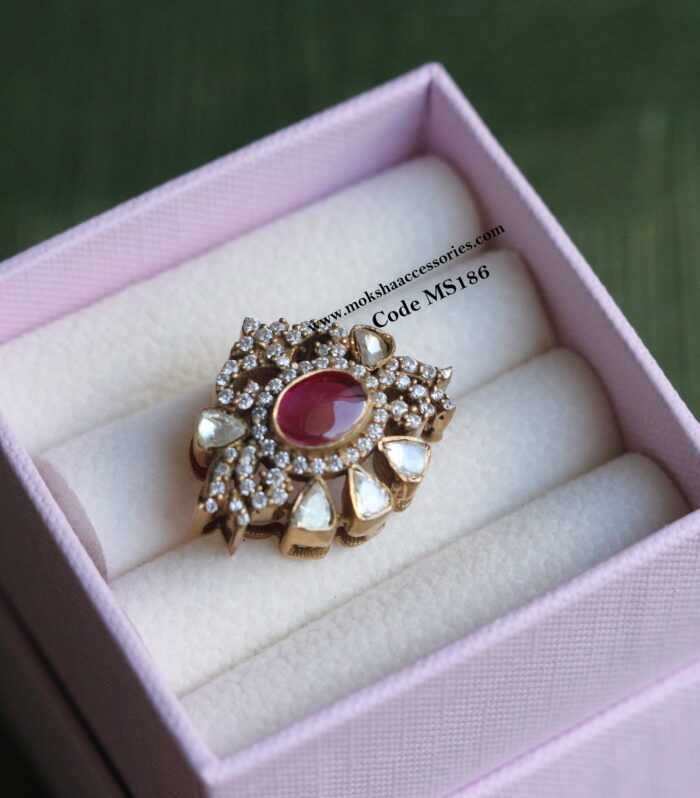 92.5 silver cz mozonite and ruby stone pendant without direct hook (Customisation required) (6.4 gms)