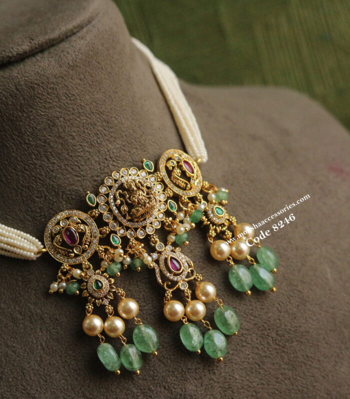 Lakshmi devi choker with real strawbery beads and sarvoski pearls