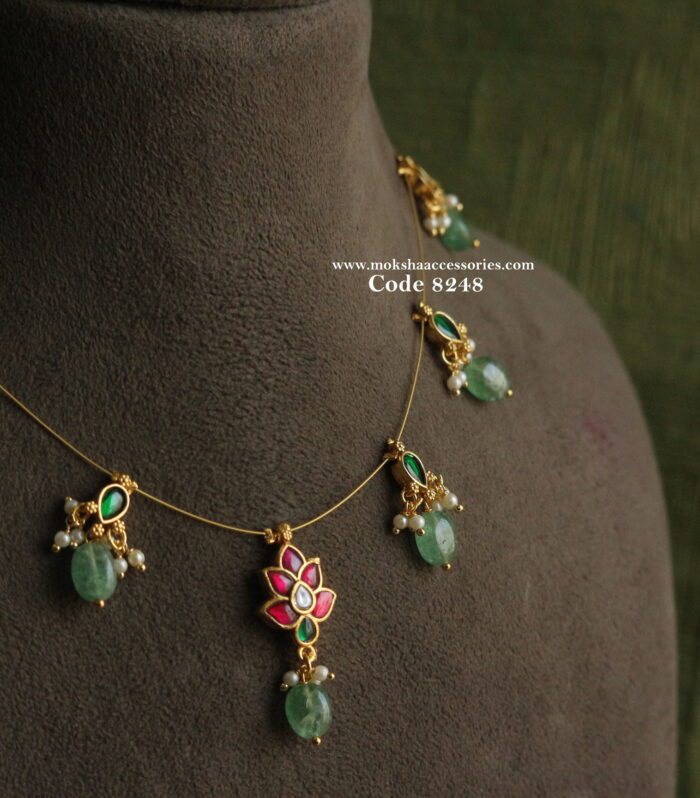 Invisible chain with jadaukundan pendants