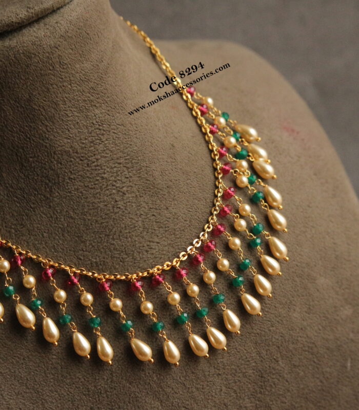 Ruby, emerald and pearl necklace