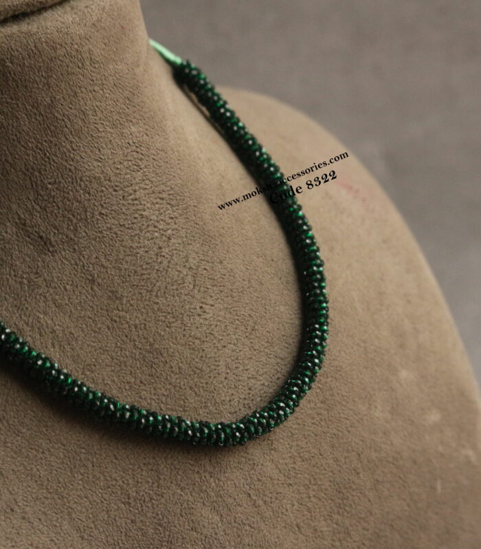 Green beads thread necklace with back chain