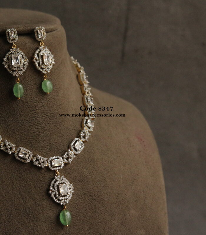CZ neckset with emerald drops
