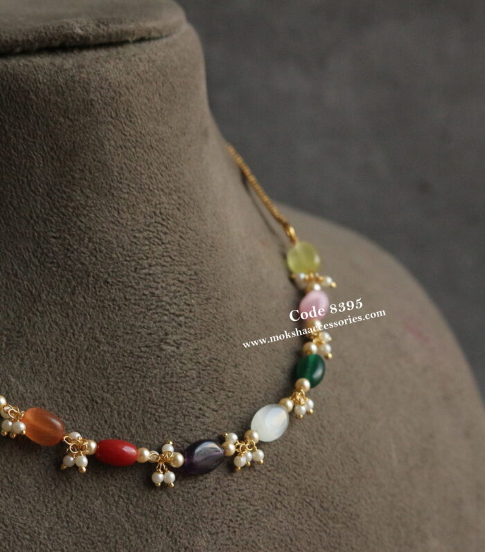 Multicolor beads with pearls and gold chain