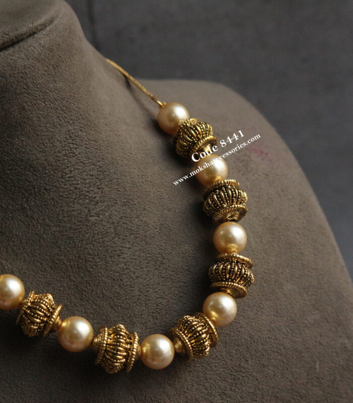 Antique gold balls with pearls and back gold chain