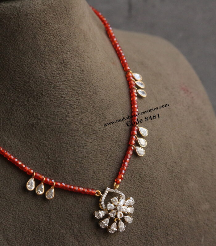 CZ diamond alike pendant with cz drops and cz real beads