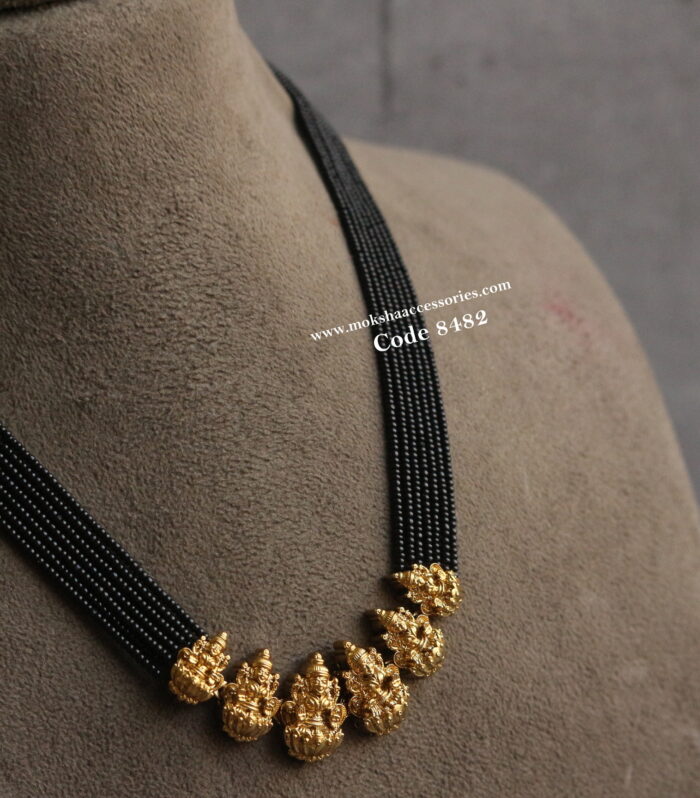 Lakshmi devi pendant with black beads