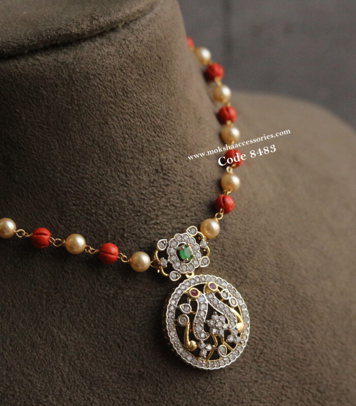 GJ pendant with coral and sarvoski pearls