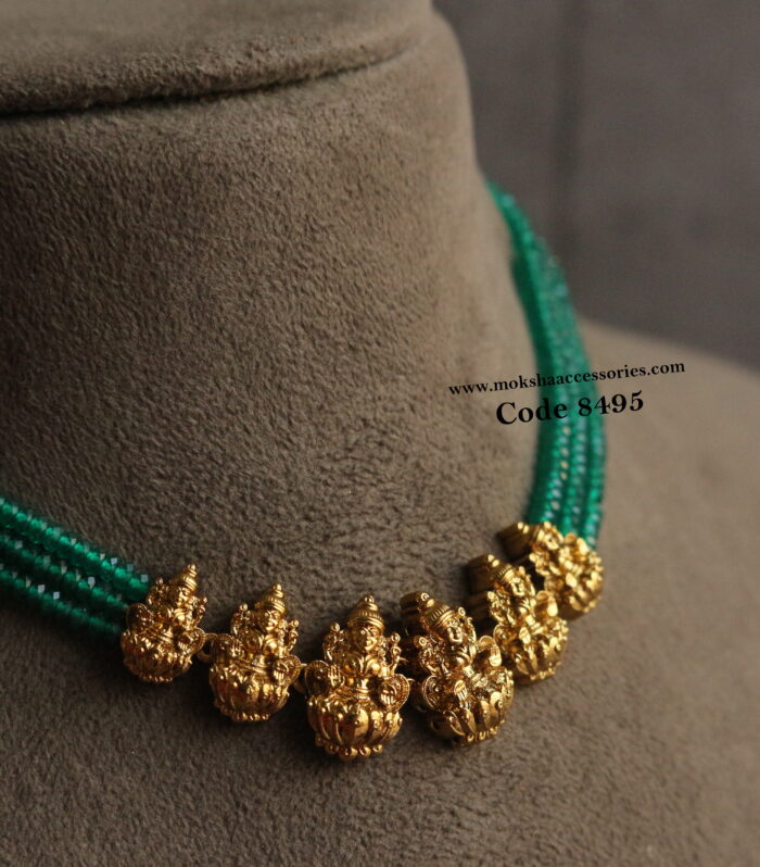 Lakshmi devi pendant with emerald beads