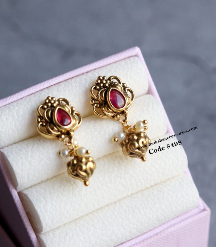 Ruby stone studs with antique drops