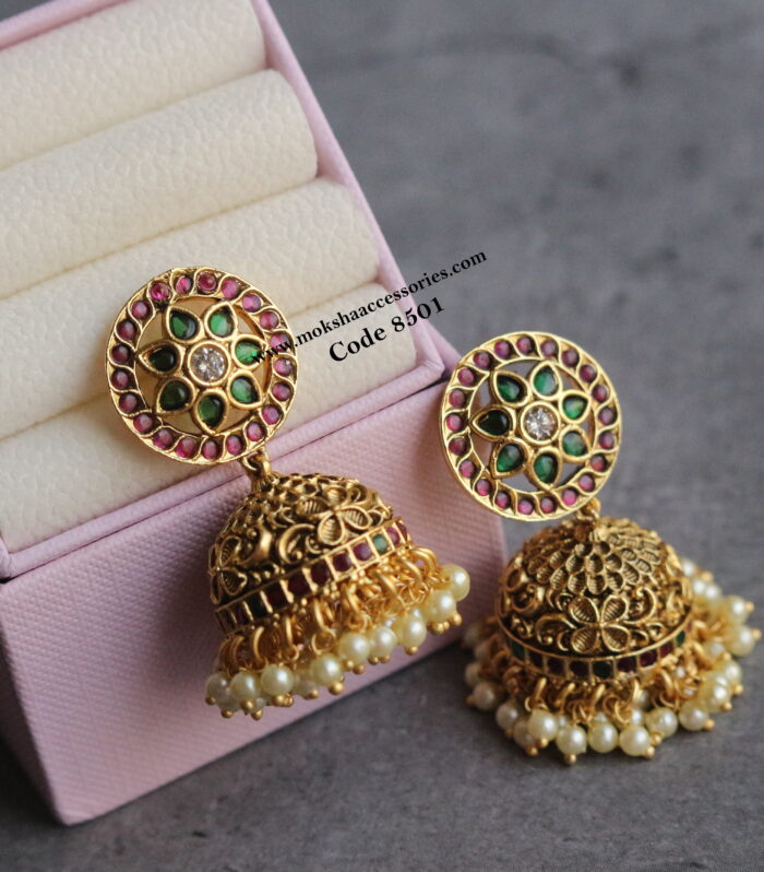 Ruby and emerald stone jhumki