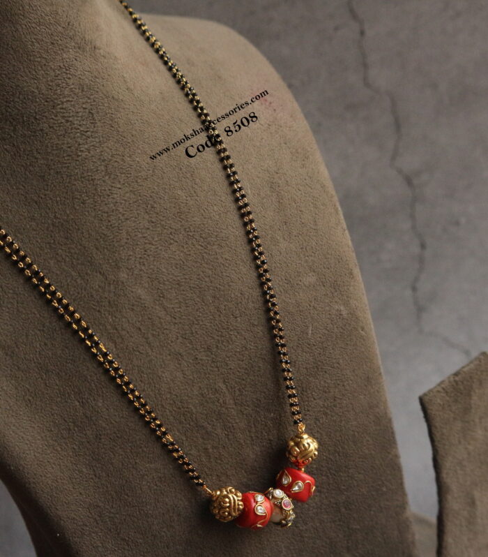 Real coral and pearl with black beads long chain