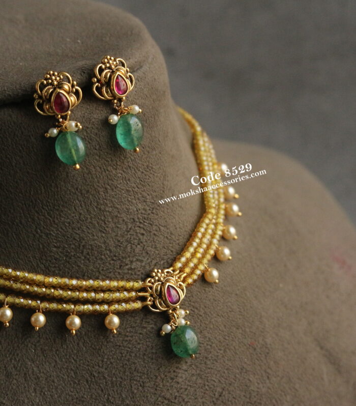 Choker set with real cz yellow beads and sarvoski pearls