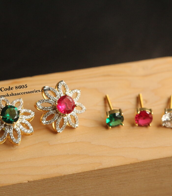 Changeable studs with 3 color stones and back screw