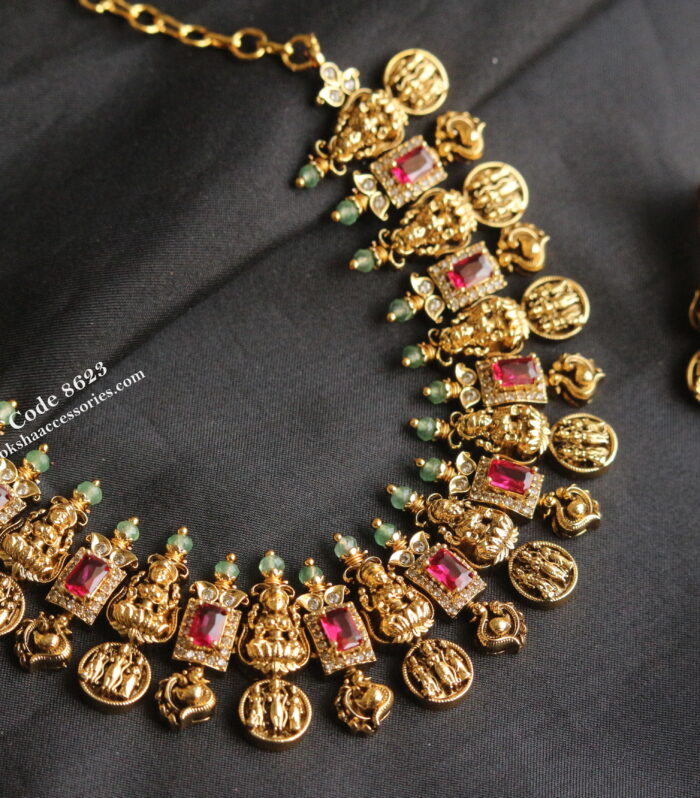 Nakshi finish laskhmi devi neckset with ruby stones