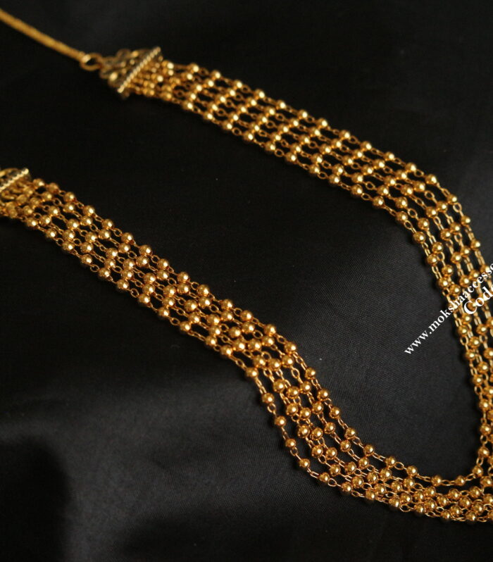 Gold ball mala with side pendants and gold chain