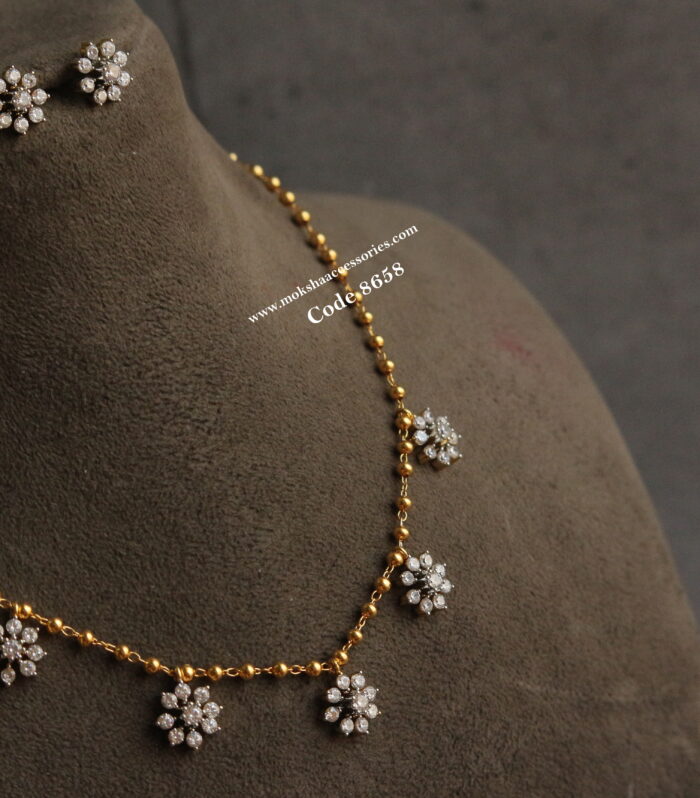 Gold chain with cz pendants and studs