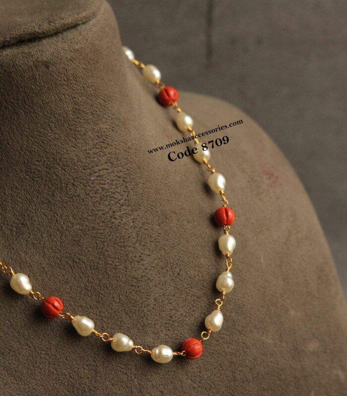 Pearl and coral mala