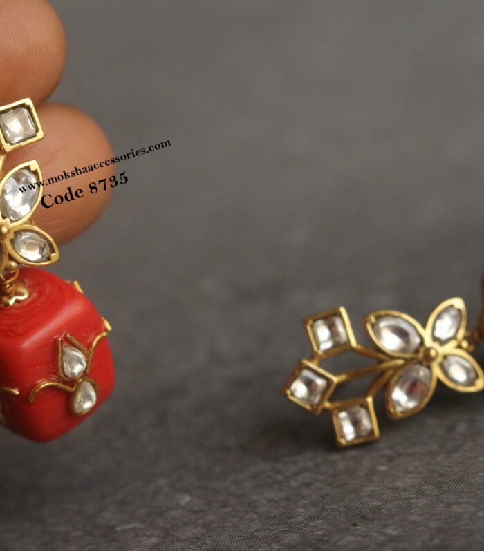 Jadaukundan studs with real coral drops