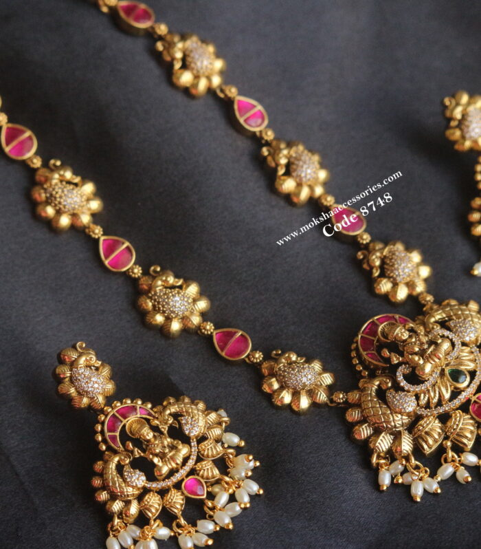 Jadaukundan lakshmi devi neckset with rice pearl drops