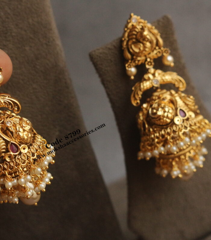 Nakshi jhumki with pearl drops and back screw
