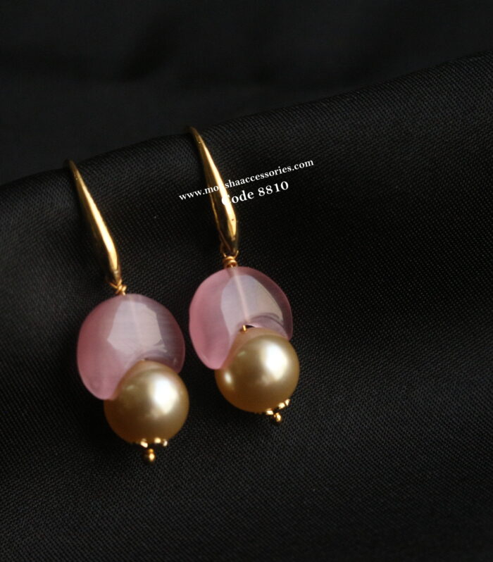 Pearl and pink moon bead earrings
