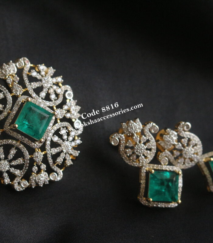 Diamond alike pendant with back open hook and earrings