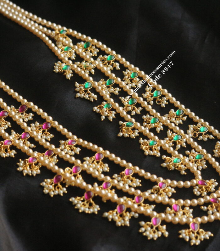Jadaukundan dual side rani haram with pearl drops and sarvoski pearls