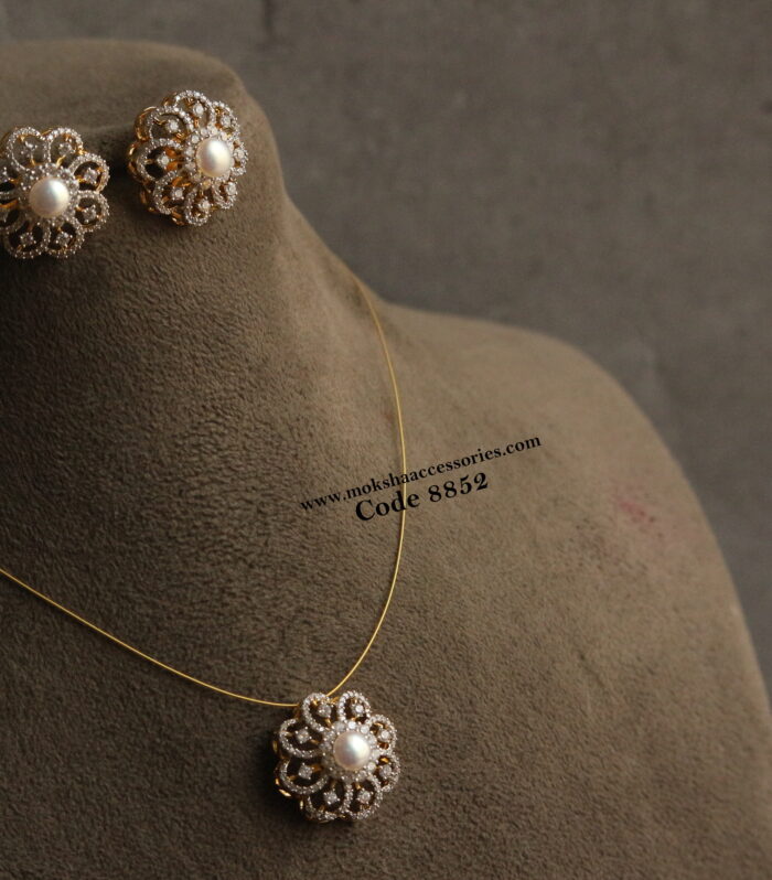 CZ pearl pendant set with invisible chain