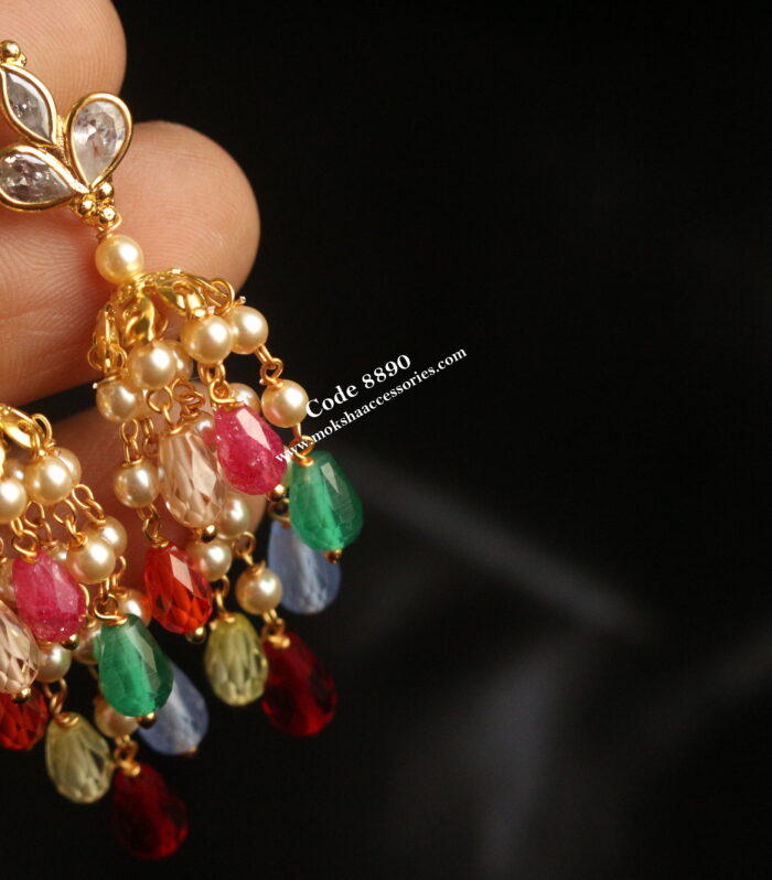 Changeable cz studs with sarvsoki pearl and real cz multicolor jhumki