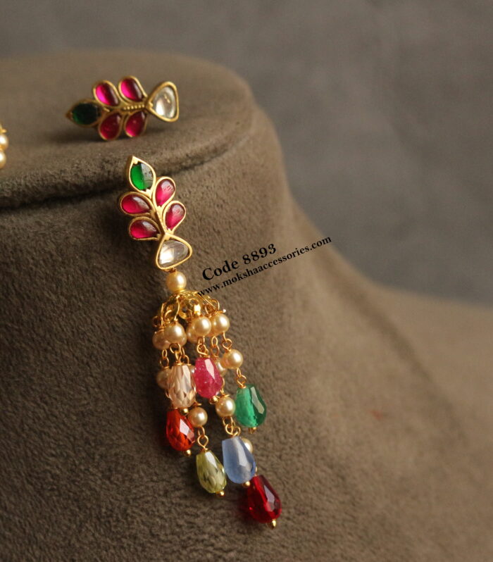 Jadaukundan Changeable cz studs with sarvsoki pearl and real cz multicolor jhumki